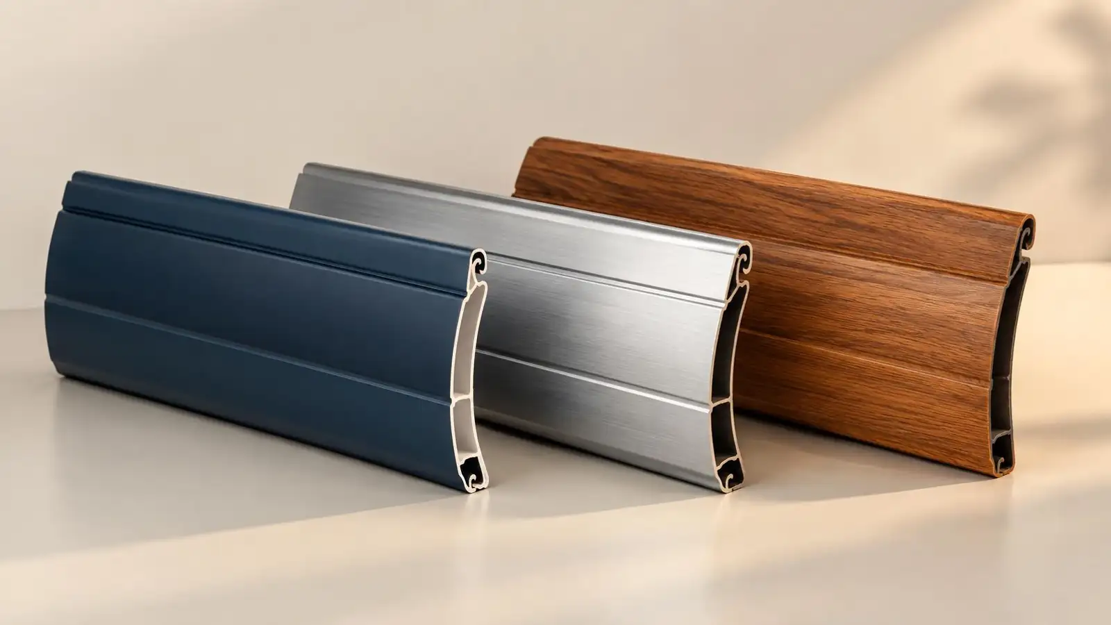 Échantillons de lames de volet roulant PVC, alu et bois